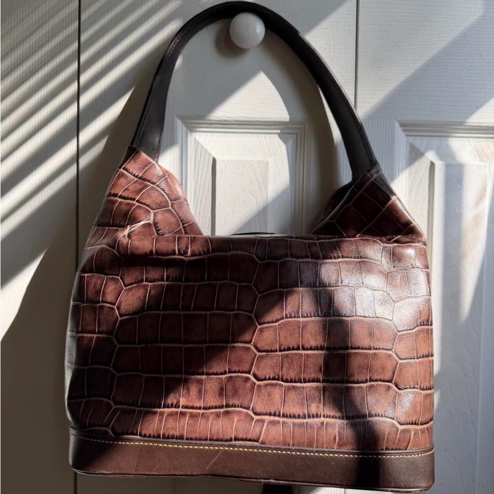 Dooney & Bourke Brown Croc-Embossed Hobo Shoulder Bag with Pouch - Picture 5 of 6